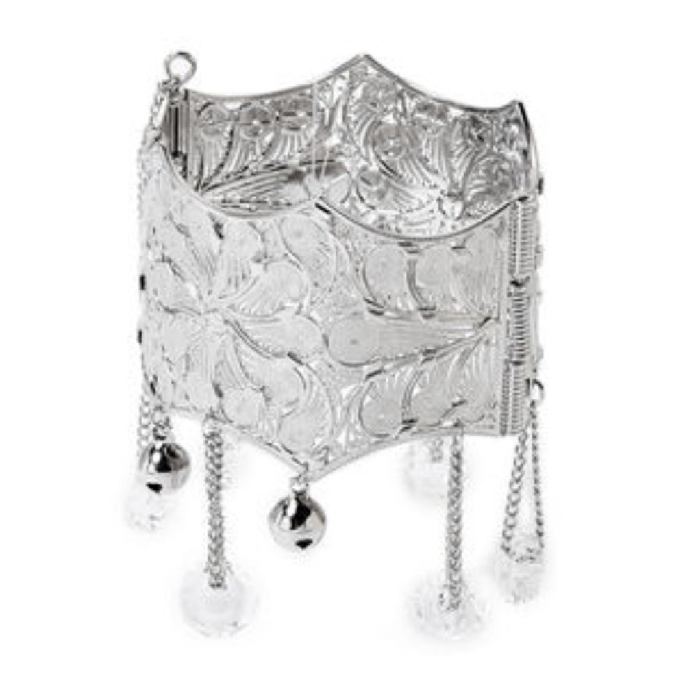 Bangle With Clear Charms in Silver Tone.
